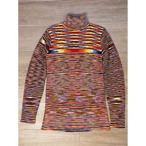 Vintage Collage Space Dye Turtleneck Sweater Multicolor Striped Acrylic Knit Am